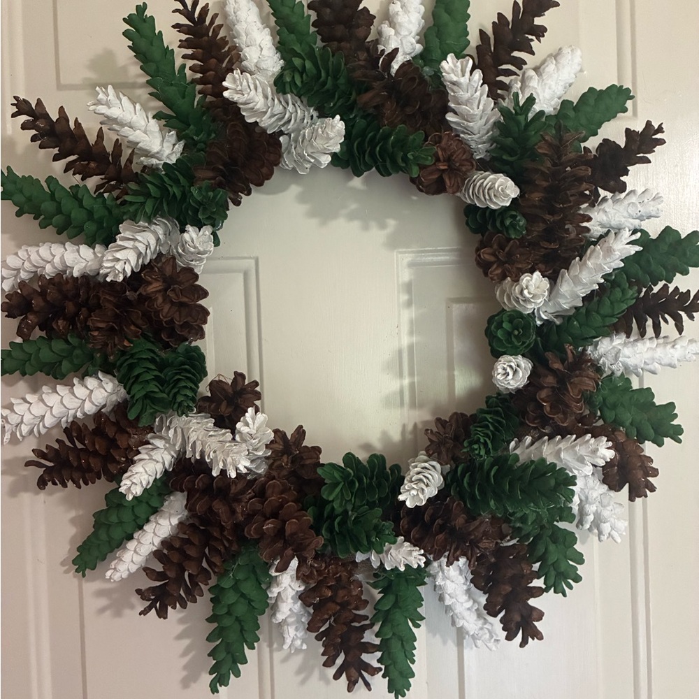 Elegant Green, Brown, and White Holiday Wreath